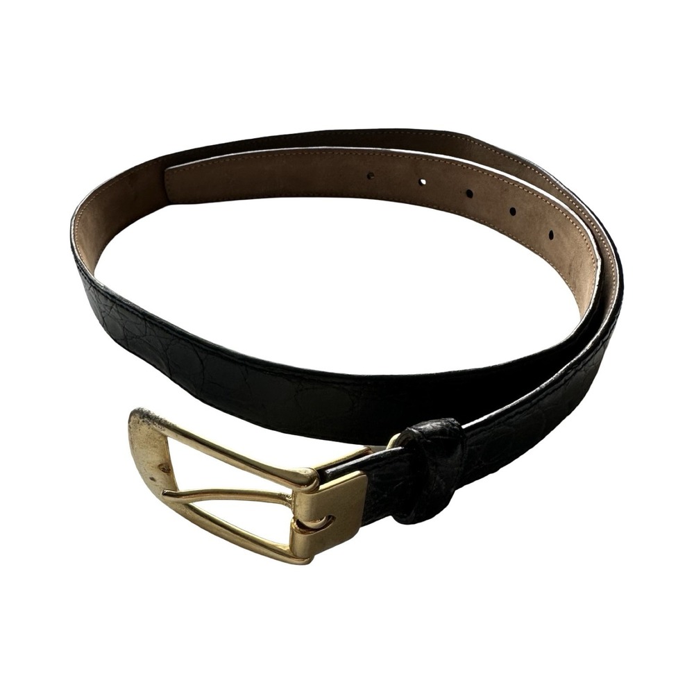 Bespoke Black Genuine Caiman Crocodile Brass Buckle Mens Belt Size 34
